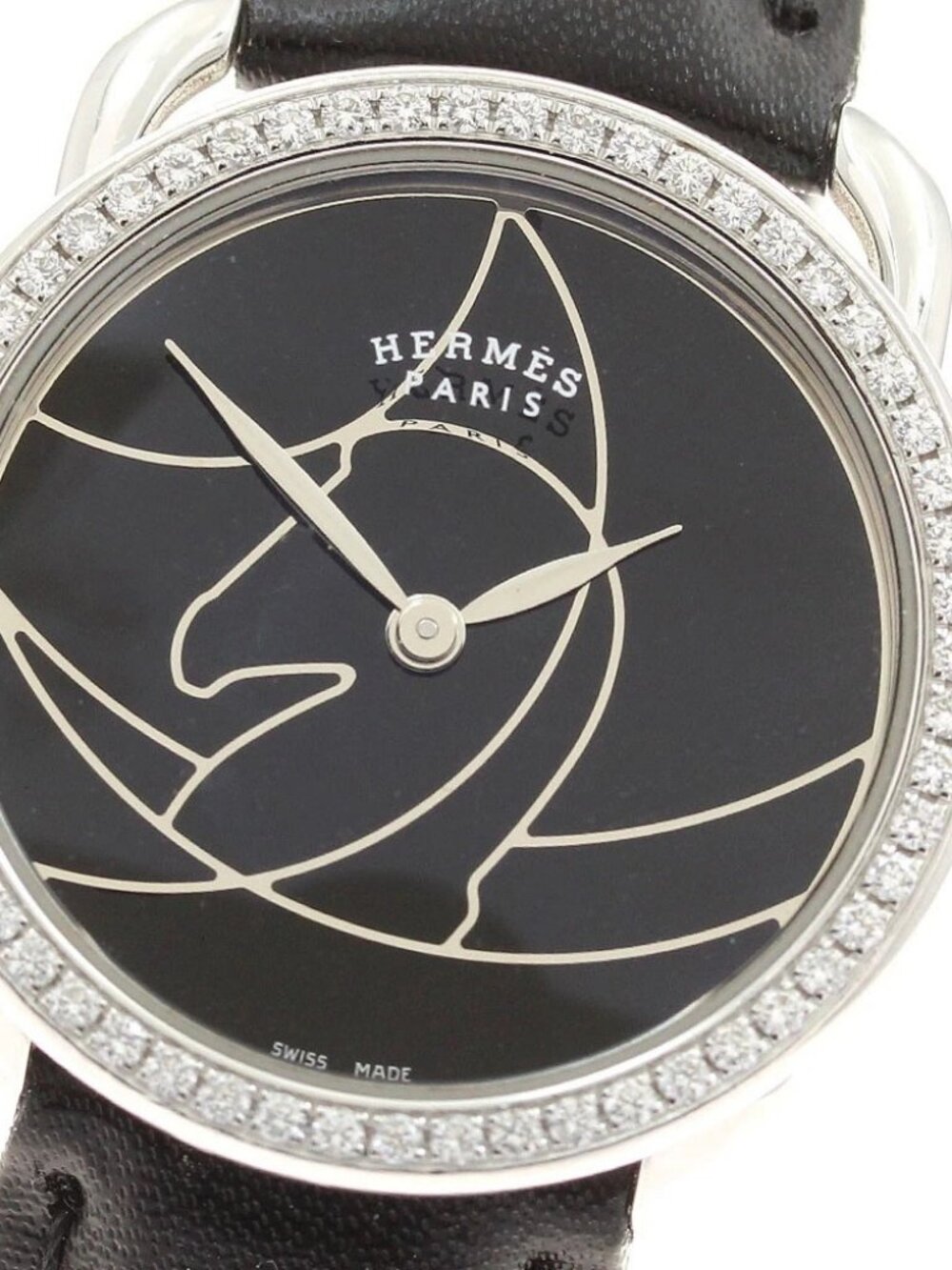 HERMES Arceau Cazac AR5.232 Diamond Bezel black Dial Quartz Ladies Watch_